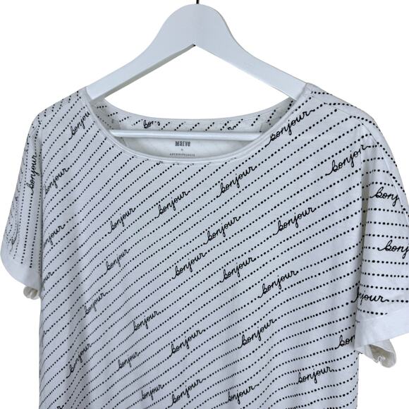 Anthropologie Maeve T Shirt Women's Small Bonjour Graphic Paris French Striped - Picture 2 of 5